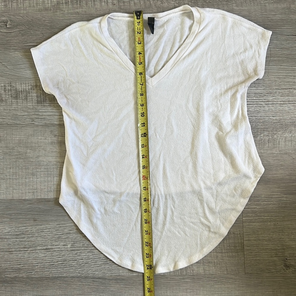 Women’s, ALYA, XXS, white shirt.  I think it’s cotton.   Barely worn.